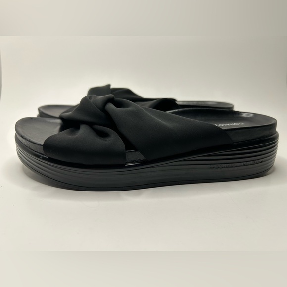 Donald Pliner Black Leather Twisted Knot Fabric Platform Sandal Heel Size 8M - Picture 7 of 8